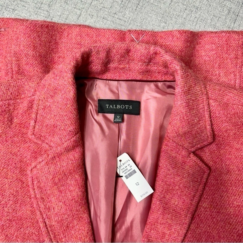 Talbots Classic Shetland Blazer Jacket Twill Pink Coral Herringbone 12 NWT - Picture 11 of 12